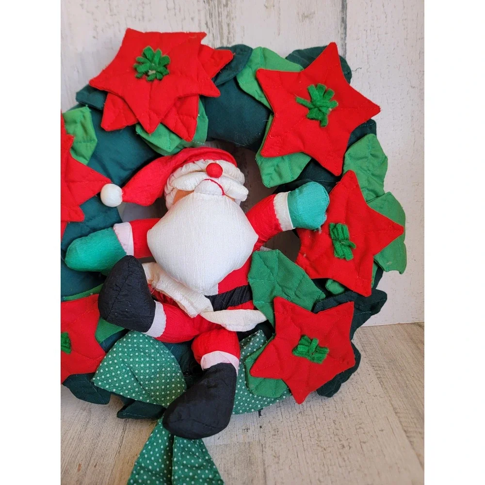 Vintage musical wreath plush Santa Claus Xmas home decor hanging